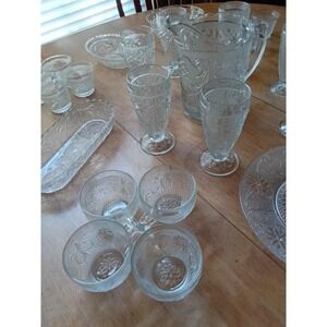 Tiara Glass Sandwich Clear Vintage 22 Piece Set Pitcher Tumblers Bowls Plates